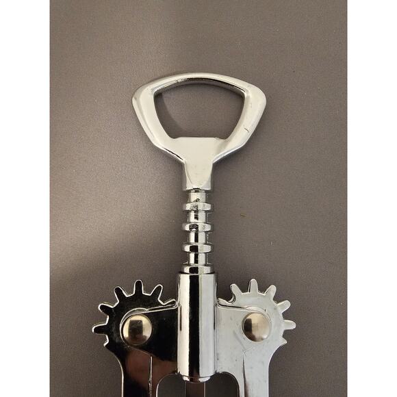 Silver Corkscrew Wine Bottle Opener w/Fins - Push Down - 6-1/4" - Used - Picture 2 of 8